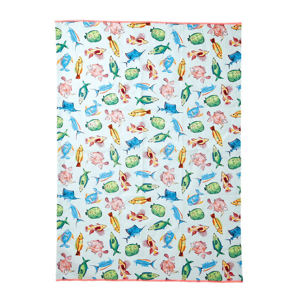 Fish Print Cotton Tea Towel By Rice DK